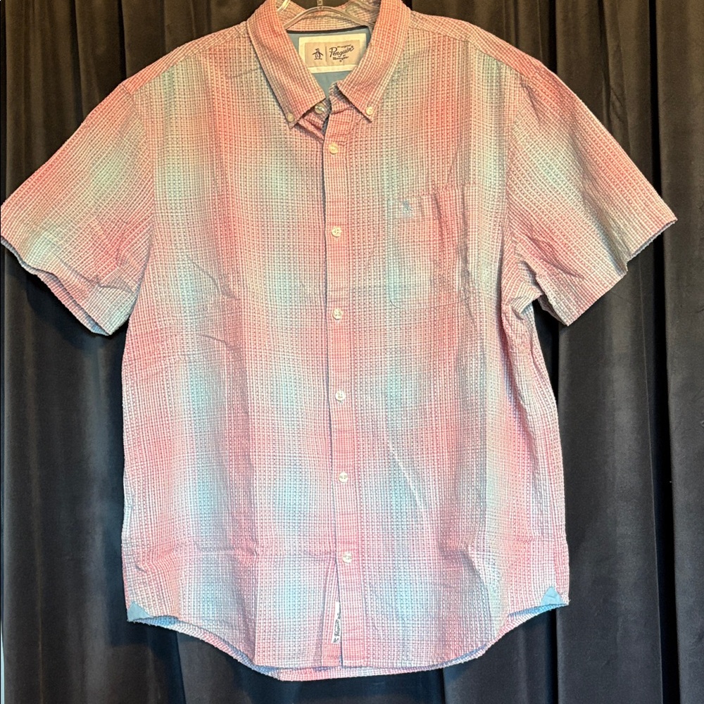 Original Penguin Pink and Blue Casual Button Down Shirt